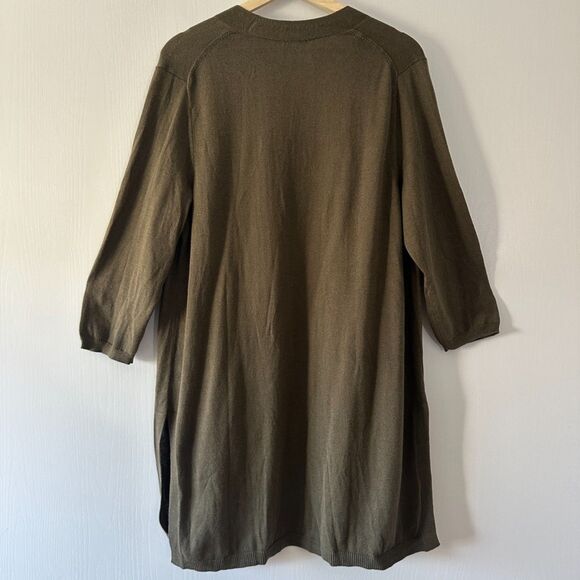 Talbots Womens 3/4 Sleeve Open Cardigan Duster Olive Green Size Large Petite NWT - Picture 5 of 7